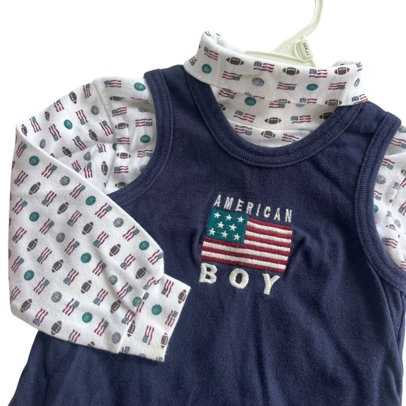 Carter's 12-18 Months Blue American Boy Football Flag, 2-Piece Outfit Romper Set - Picture 1 of 13